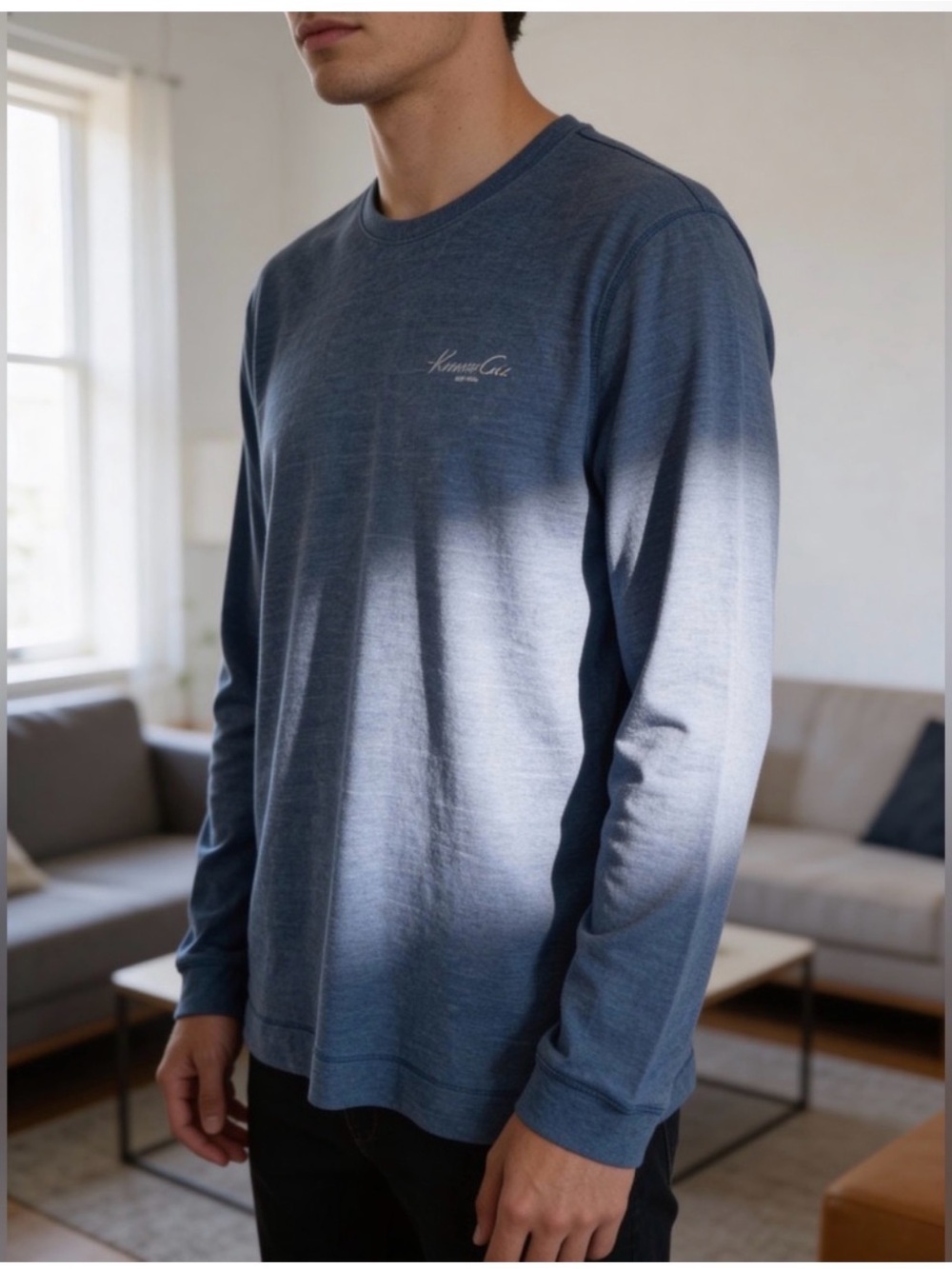 Kenneth Cole Heathered Slate Blue Long-Sleeve Crewneck